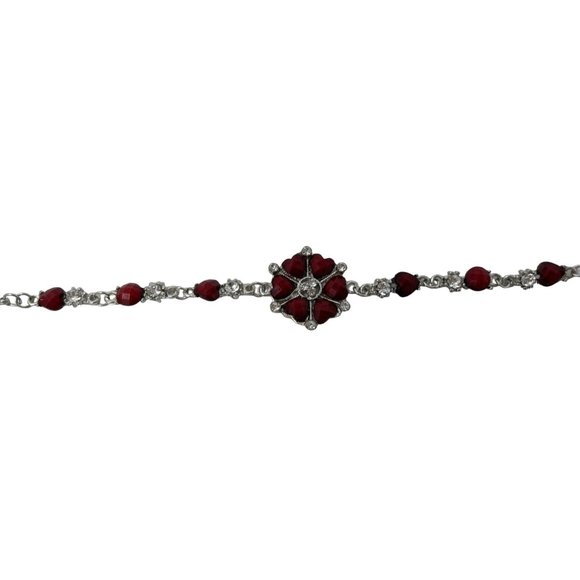 Charming Charlie Bracelet - Silver Plated Chain, Faux Garnet Stones and Rhinesto - Picture 5 of 5
